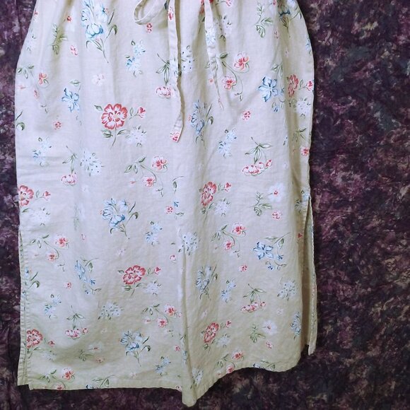 Vintage 90s White Stag Linen Floral Maxi Dress XL Pin-Tucks Side-Slits Belted - Picture 6 of 13